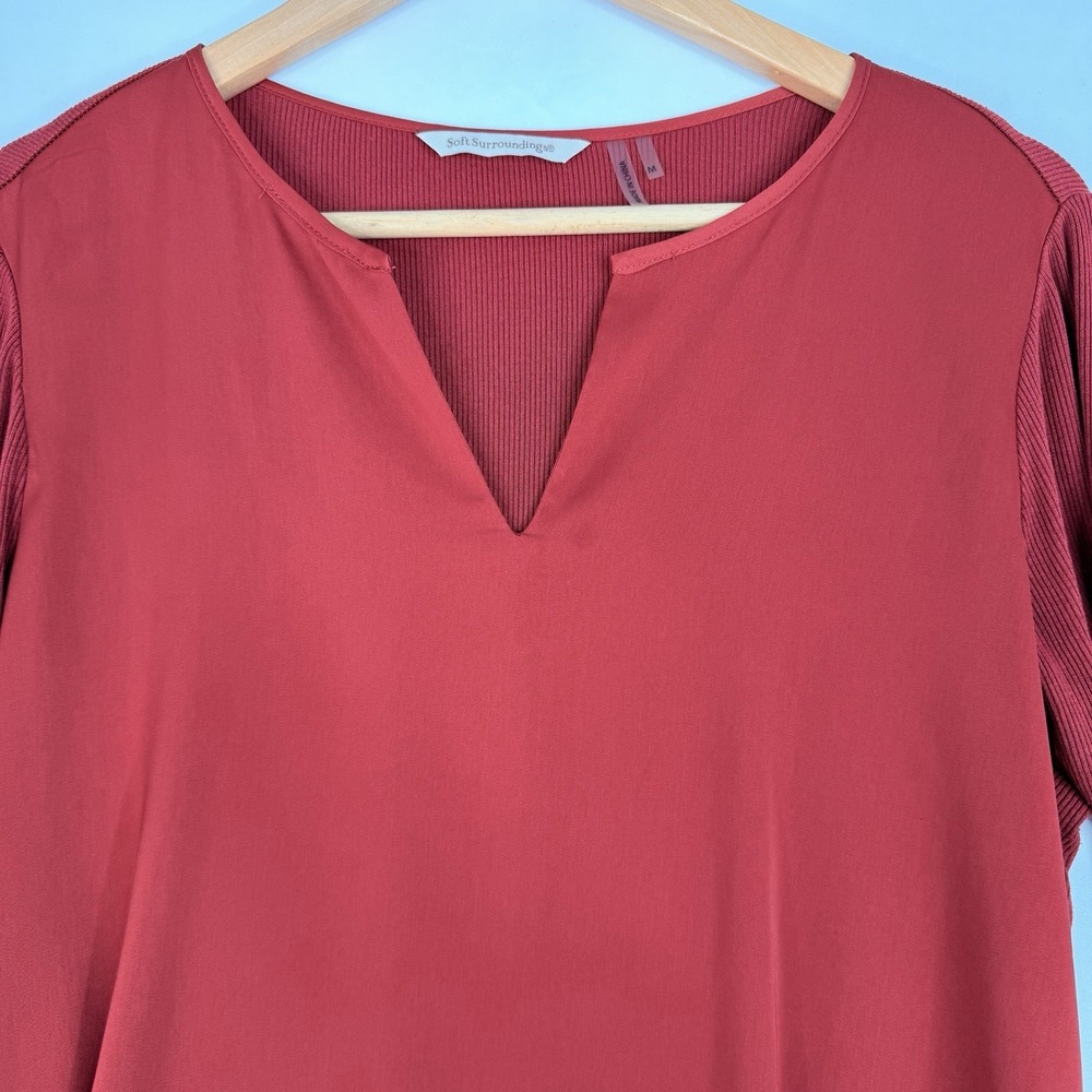 Soft Surroundings Alix Tunic Top Women's Medium Rust V-Neck Mix Media Lagenlook - Picture 8 of 10